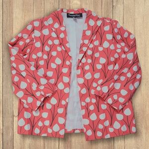 Vintage 90s Painted Pony Size M Pink Orange White Leaf 3/4 Sleeve Blazer Jacket